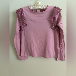 Crewcuts Pink Long Sleeve Top with Ruffled Shoulders